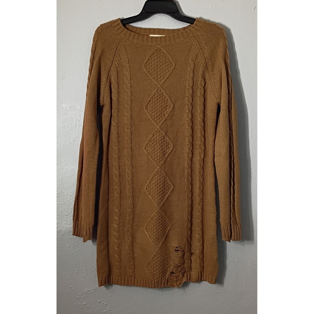 PROMESA Coffee Brown Knitted Sweater Dress Size Small Distressed‎ New With Tag